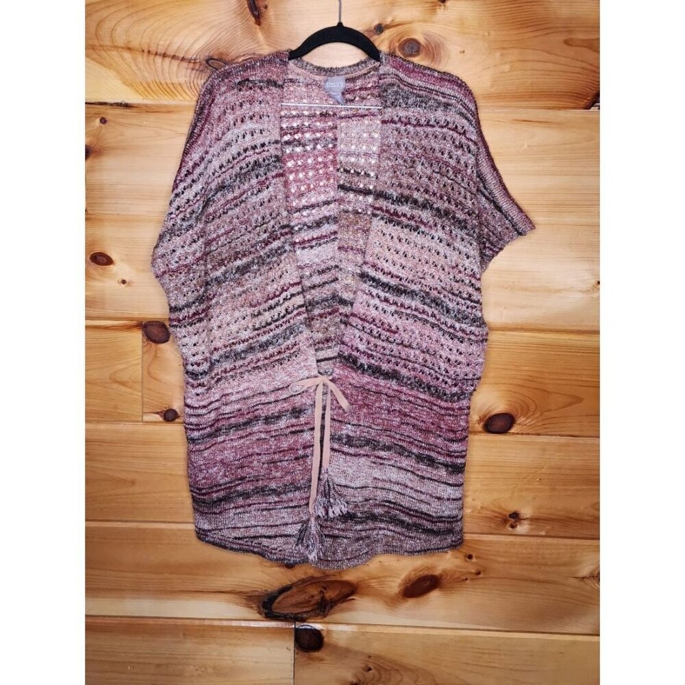WOMENS CHICOS SIZE 3 SHORT SLEEVE OPEN WEAVE CARDIGAN SWEATER MULTICOLOR